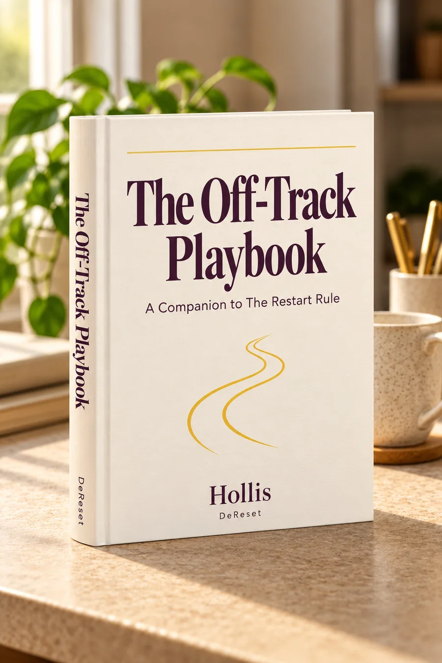The Off-Track Playbook, a companion to The Restart Rule, shown as a cream hardcover book